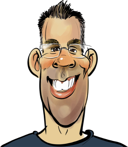A caricature drawing of Joost